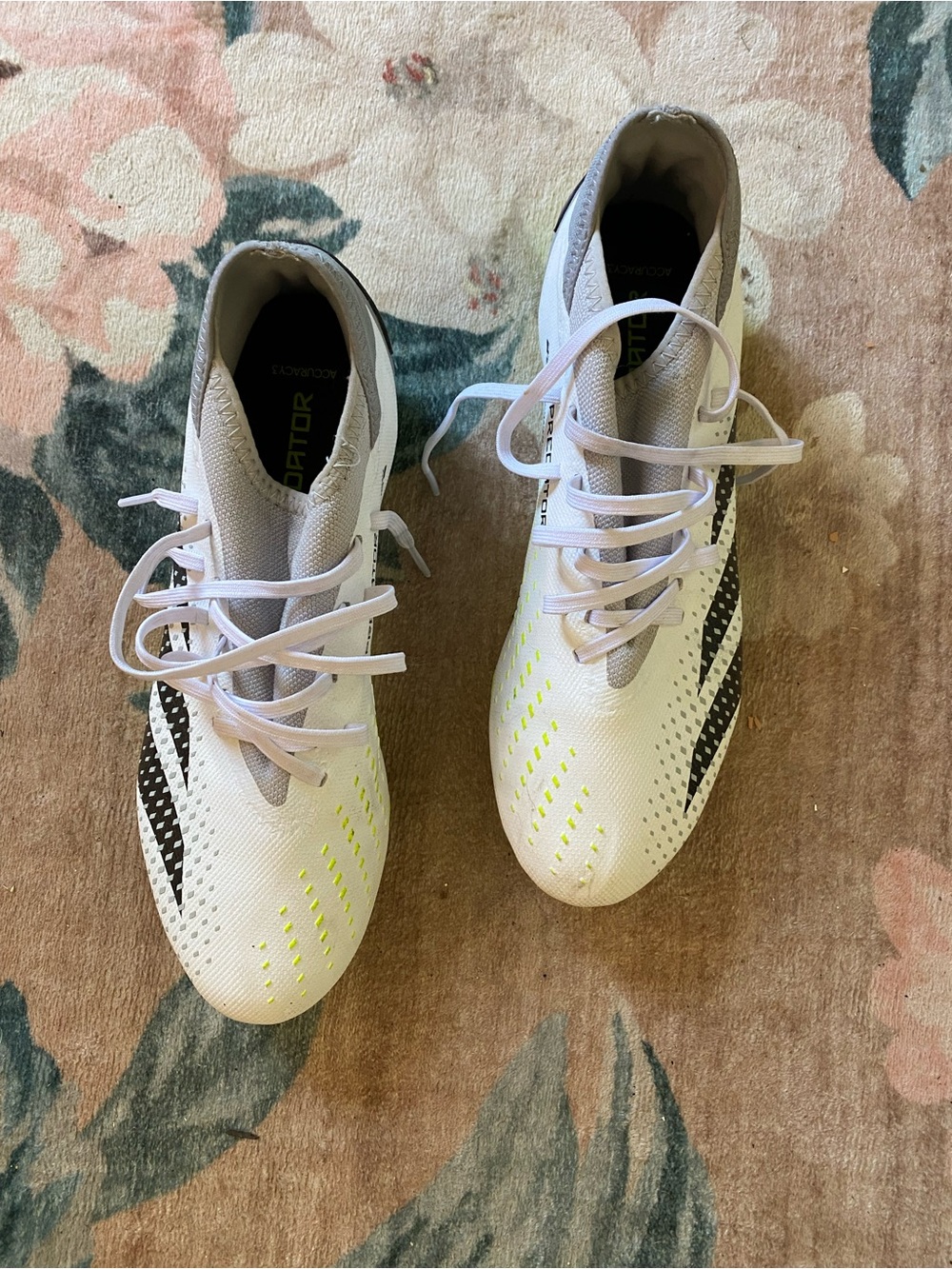 adidas predator White Soccer Cleats with Black Stripes and Neon Yellow Accents